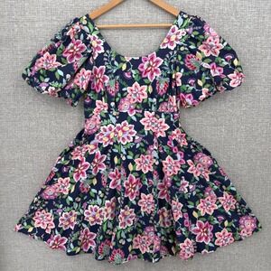 Listicle Floral Puff Sleeve Mini Dress Women Sz S Smocked Boho Cottage Milkmaid